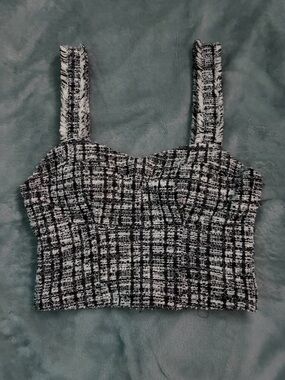Black & White Tweed Cropped Bustier Tank